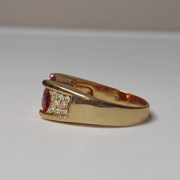 Gold Tone And Red Stone Ring Size 10.25 - Picture 3 of 9